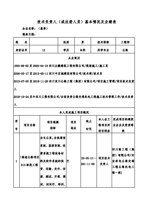 交通机电技术负责人业绩