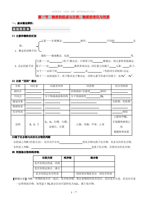 备考2019高考化学第一轮复习 第2章 化学物质及其变化 第1节 物质的分类学案 必修1