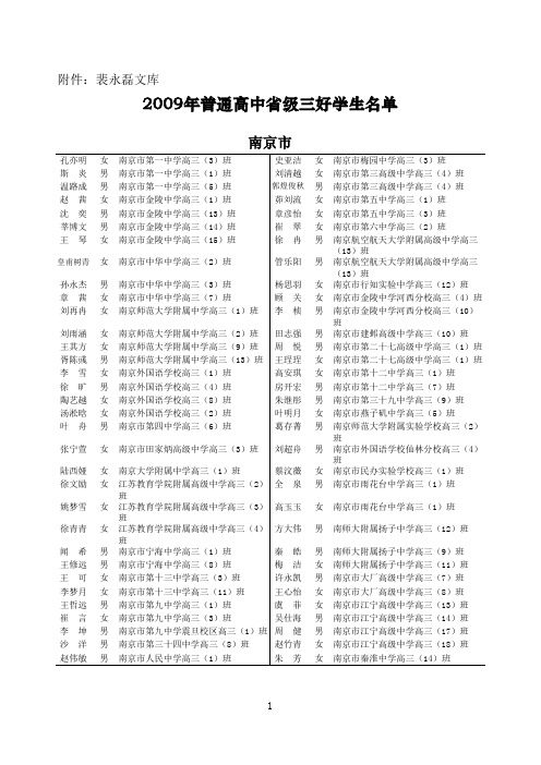 2009年省级三好学生、省级优秀学干名单-裴永磊文库