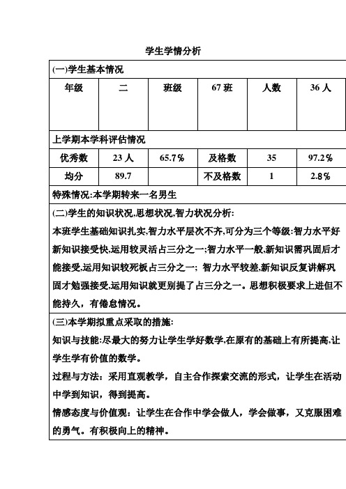 二年级下册数学学情分析