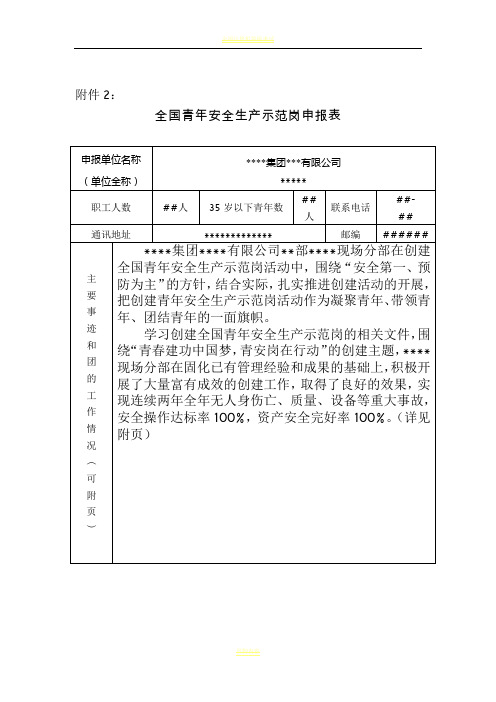 全国青年安全生产示范岗申报材料