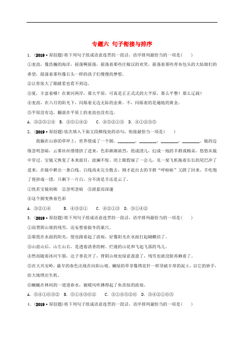 山东省滨州市最新的中考语文专题复习专题六句子衔接与排序训练96