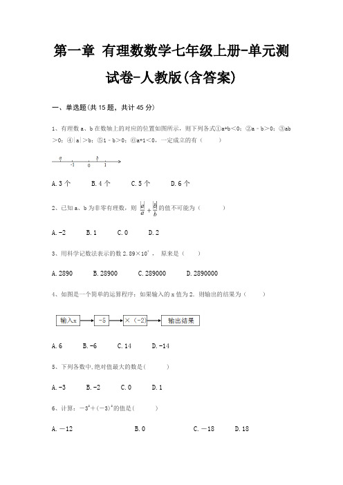 第一章 有理数数学七年级上册-单元测试卷-人教版(含答案)