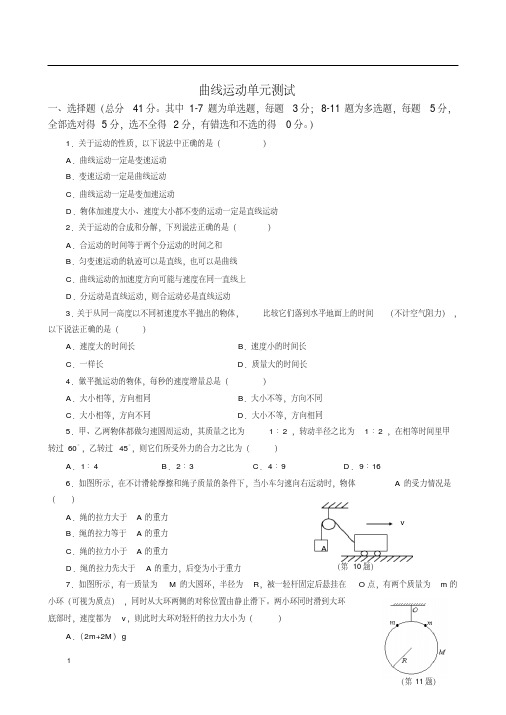 高一物理曲线运动测试题及答案(20200225101535)