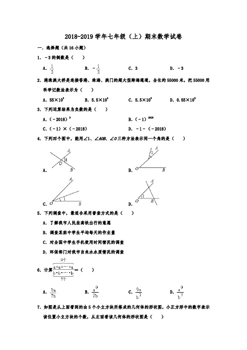 河北省保定市高碑店市2018-2019学年七年级(上)期末考试数学试卷  解析版