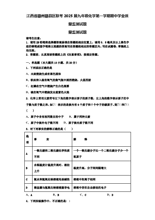 江西省赣州赣县区联考2025届九年级化学第一学期期中学业质量监测试题含解析