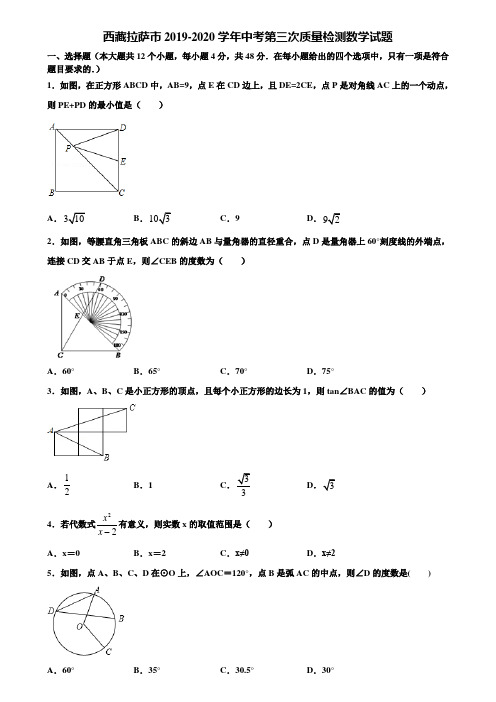 西藏拉萨市2019-2020学年中考第三次质量检测数学试题含解析