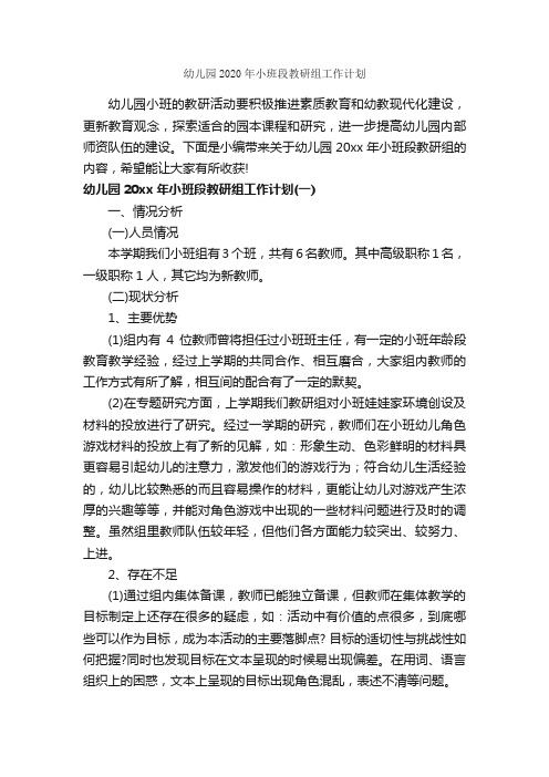 幼儿园2020年小班段教研组工作计划_班级工作计划_