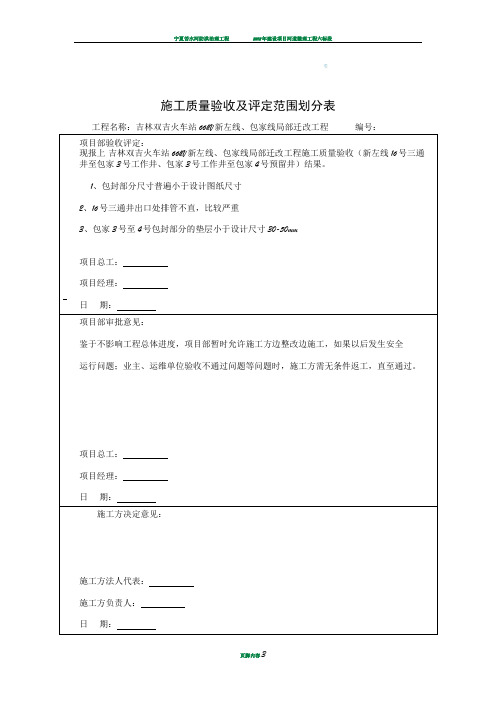 施工质量验收及评定范围划分报审表