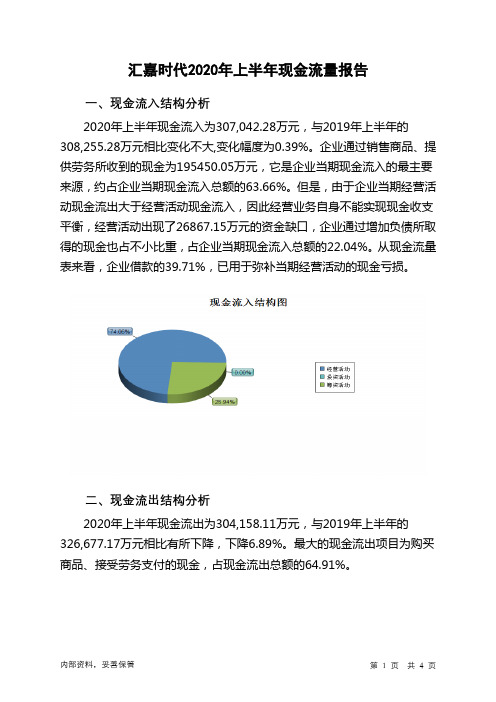 汇嘉时代2020年上半年现金流量报告