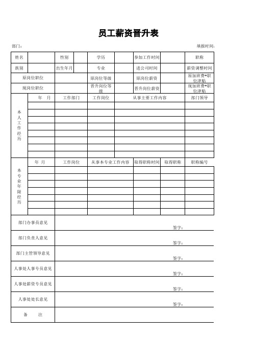 员工薪资晋升表(模板)