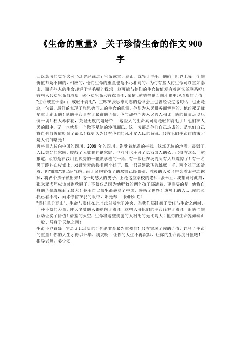 《生命的重量》_关于珍惜生命的作文900字