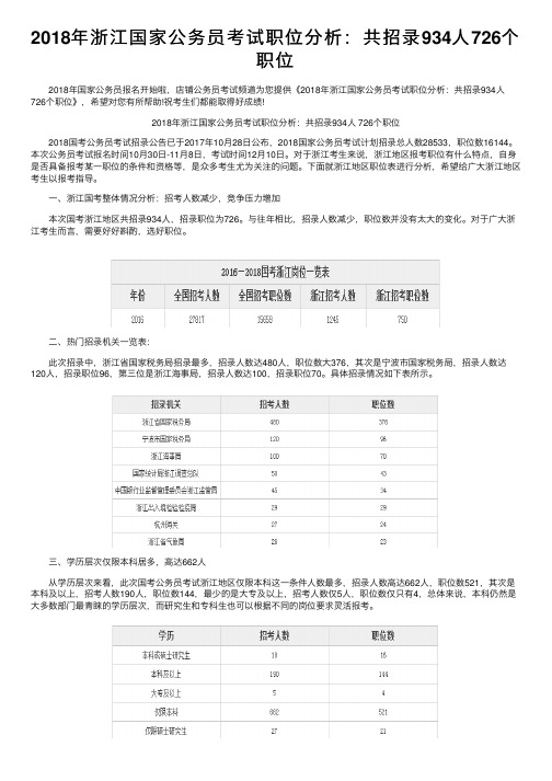 2018年浙江国家公务员考试职位分析：共招录934人726个职位