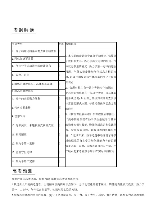 2018届高考物理二轮复习考点详解 专题14 热学(讲)Word版含解析