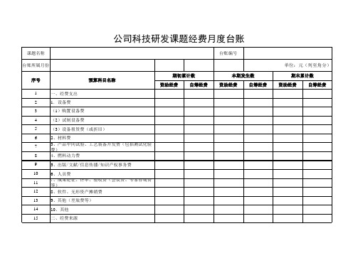 科技研发课题经费月度台账