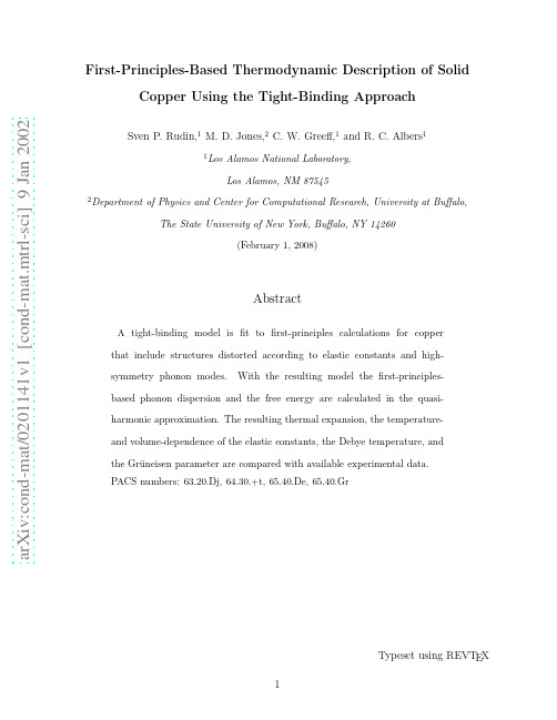 First-Principles-Based Thermodynamic Description of Solid Copper Using the Tight-Binding Ap