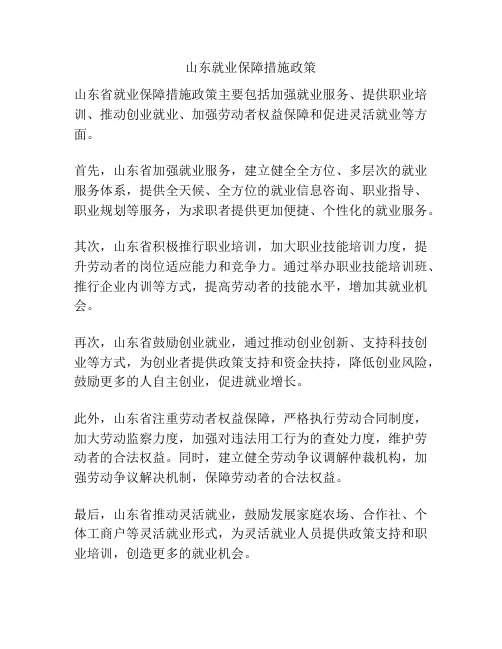 山东就业保障措施政策