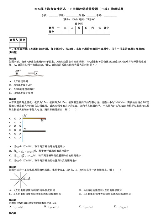 2024届上海市青浦区高三下学期教学质量检测(二模)物理试题