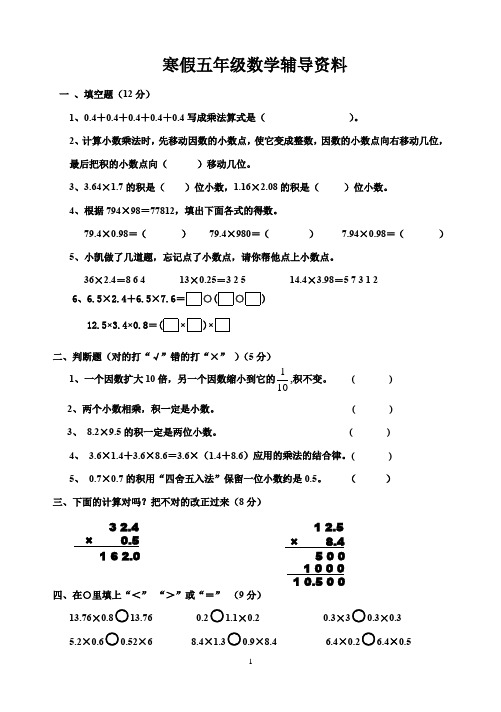 寒假五年级数学辅导资料(15份)