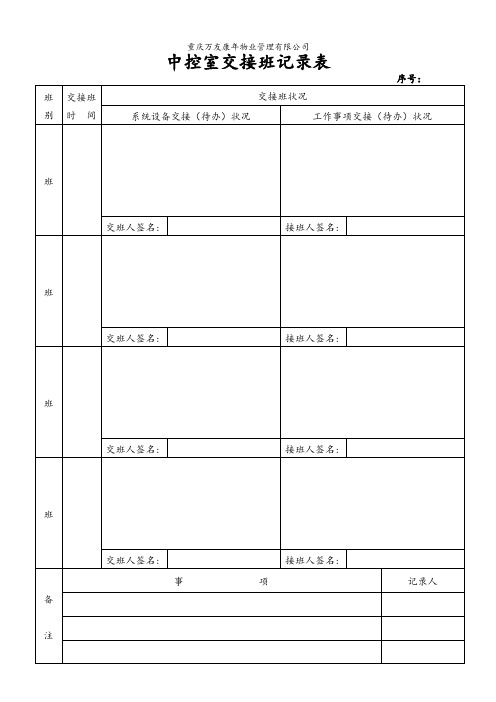 中控室交接班记录表