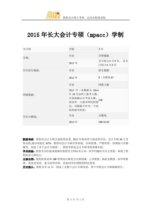 2015年长大会计专硕(mpacc)学制