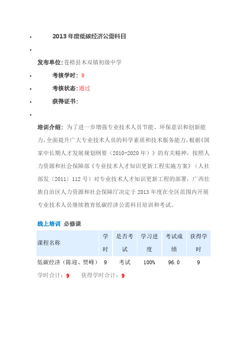 2013年度低碳经济公需科目