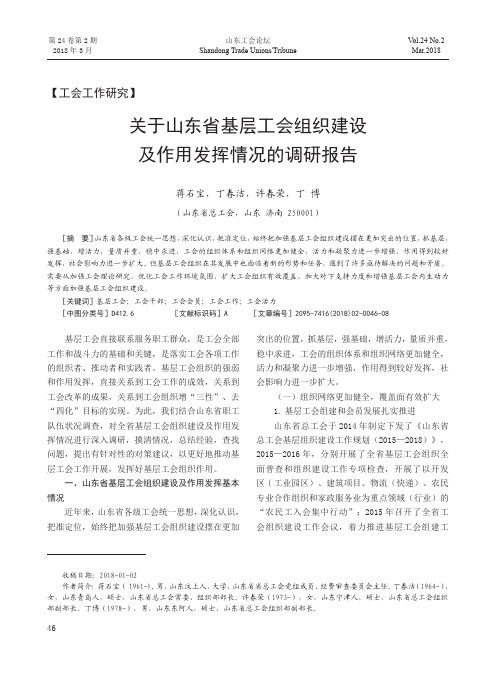 关于山东省基层工会组织建设及作用发挥情况的调研报告