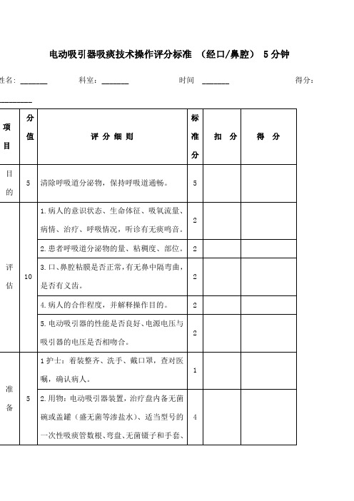 电动吸引器吸痰技术操作评分标准