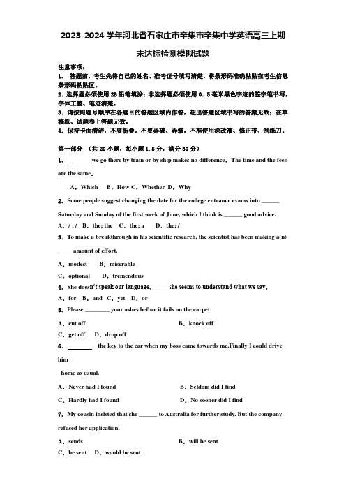 2023-2024学年河北省石家庄市辛集市辛集中学英语高三上期末达标检测模拟试题含解析