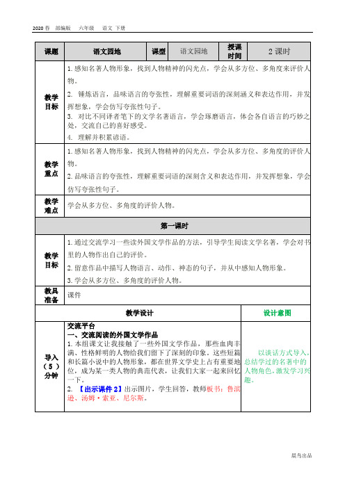 2020部编版六年级语文下册课件-第二单元-语文园地教案(003)