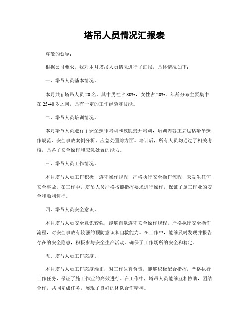 塔吊人员情况汇报表