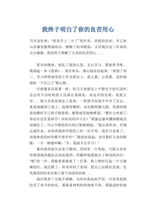 初中生考试作文：我终于明白了你的良苦用心