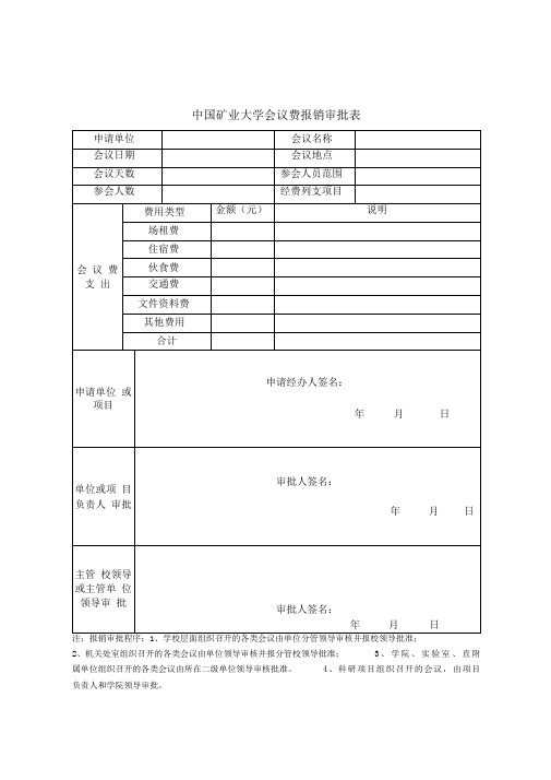 中国矿业大学会议费报销审批表