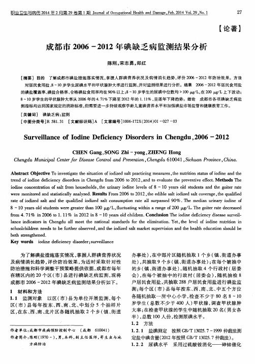 成都市2006-2012年碘缺乏病监测结果分析