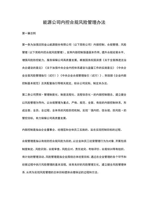 能源公司内控合规风险管理办法