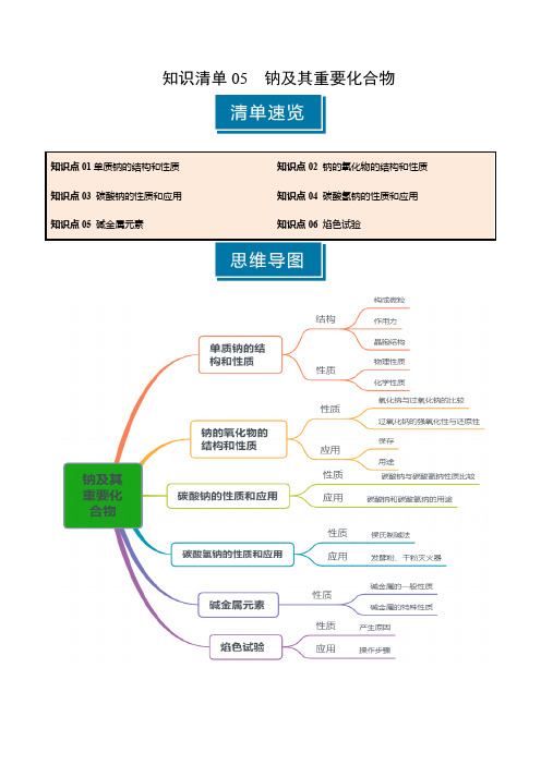 知识清单05钠及其重要化合物(学生版)2025年高考化学一轮复习知识清单