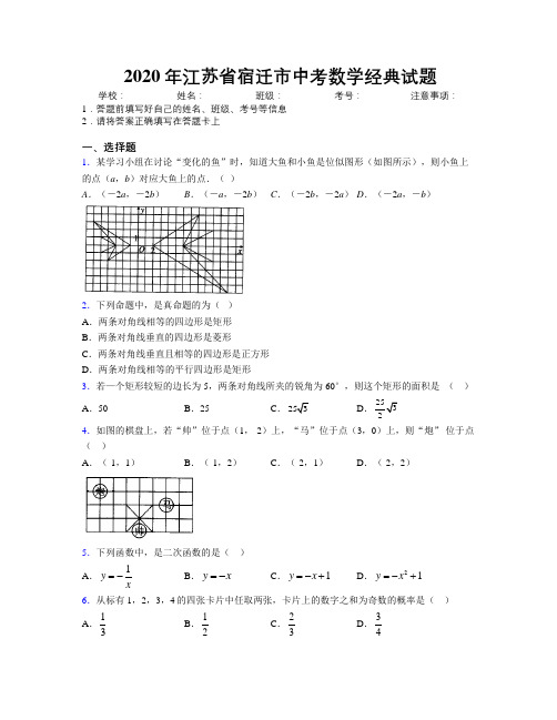 2020年江苏省宿迁市中考数学经典试题附解析