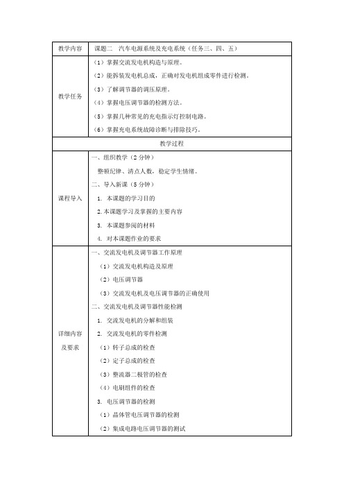 汽车电源系统及充电系统教案