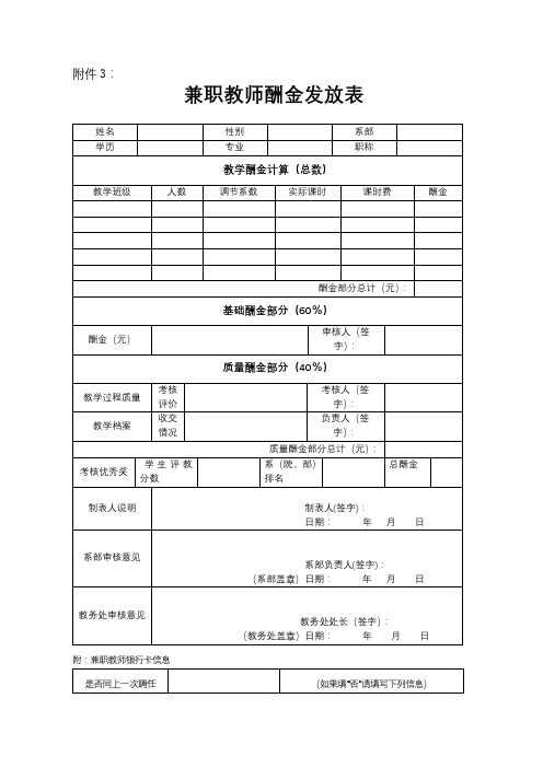 兼职教师酬金发放表【模板】