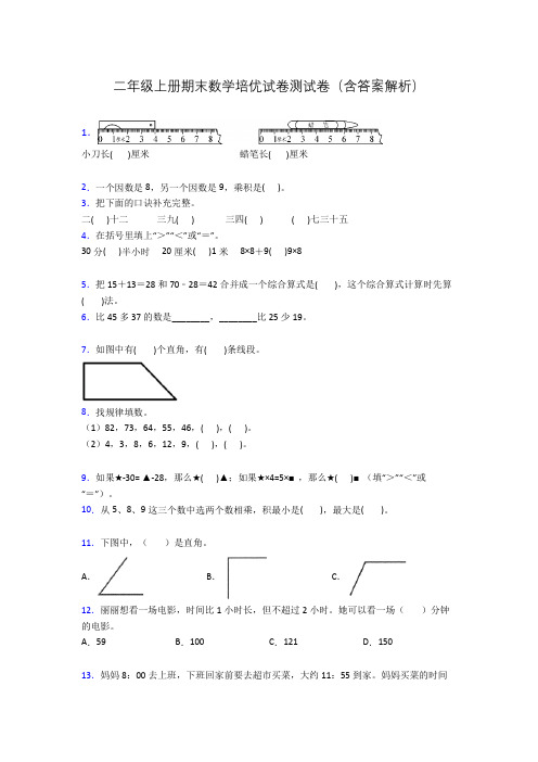 二年级上册期末数学培优试卷测试卷(含答案解析)