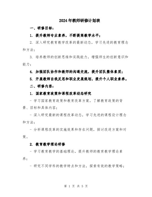 2024年教师研修计划表