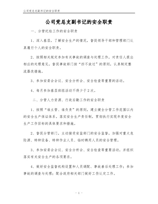 公司党总支副书记的安全职责