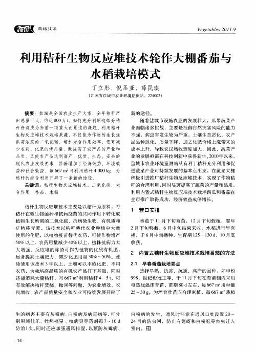 利用秸秆生物反应堆技术轮作大棚番茄与水稻栽培模式