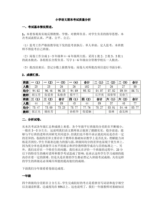 (完整版)小学语文期末考试质量分析