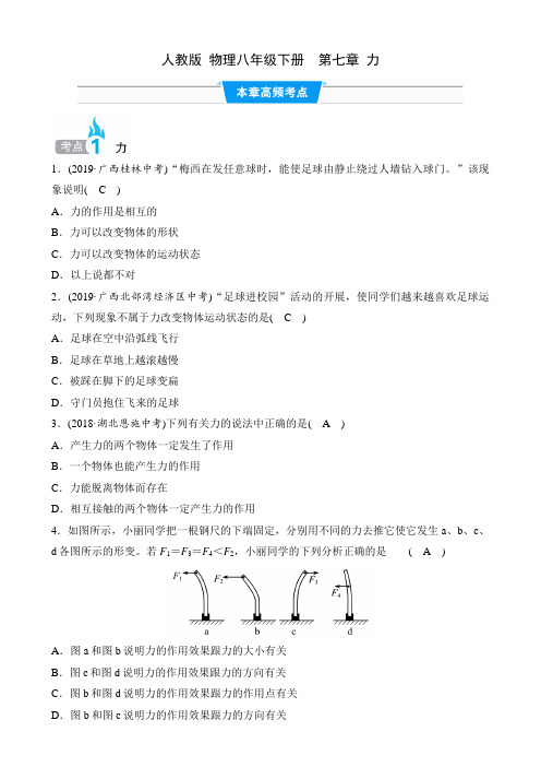 人教版 物理八年级下册课时练 第七章 力 本章高频考点