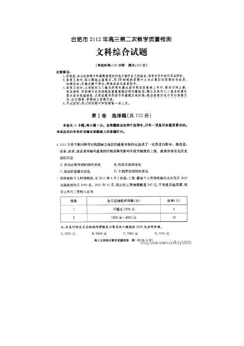 最新-2018年合肥市高三第二次教学质量检测(二模)文科综合试题及答案 精品