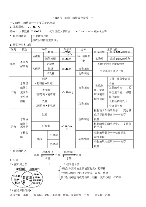 细胞中糖类和脂质知识点