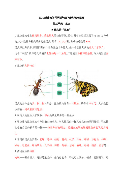 2021新苏教版科学四年级下册第三、四单元知识点整理