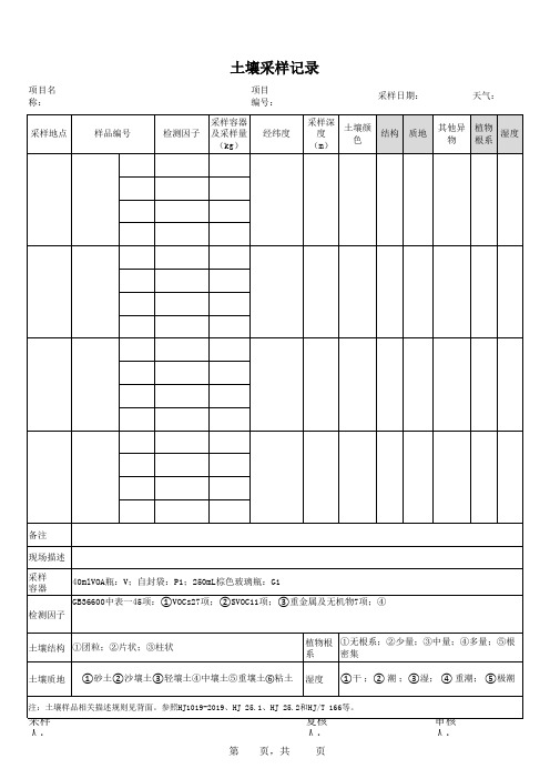 环评土壤采样记录