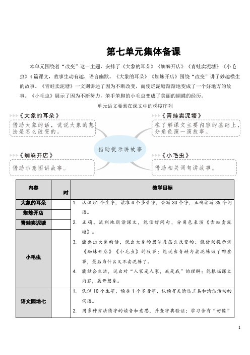 最新部编版人教版二年级语文下册第七单元集体备课 教案含教学反思